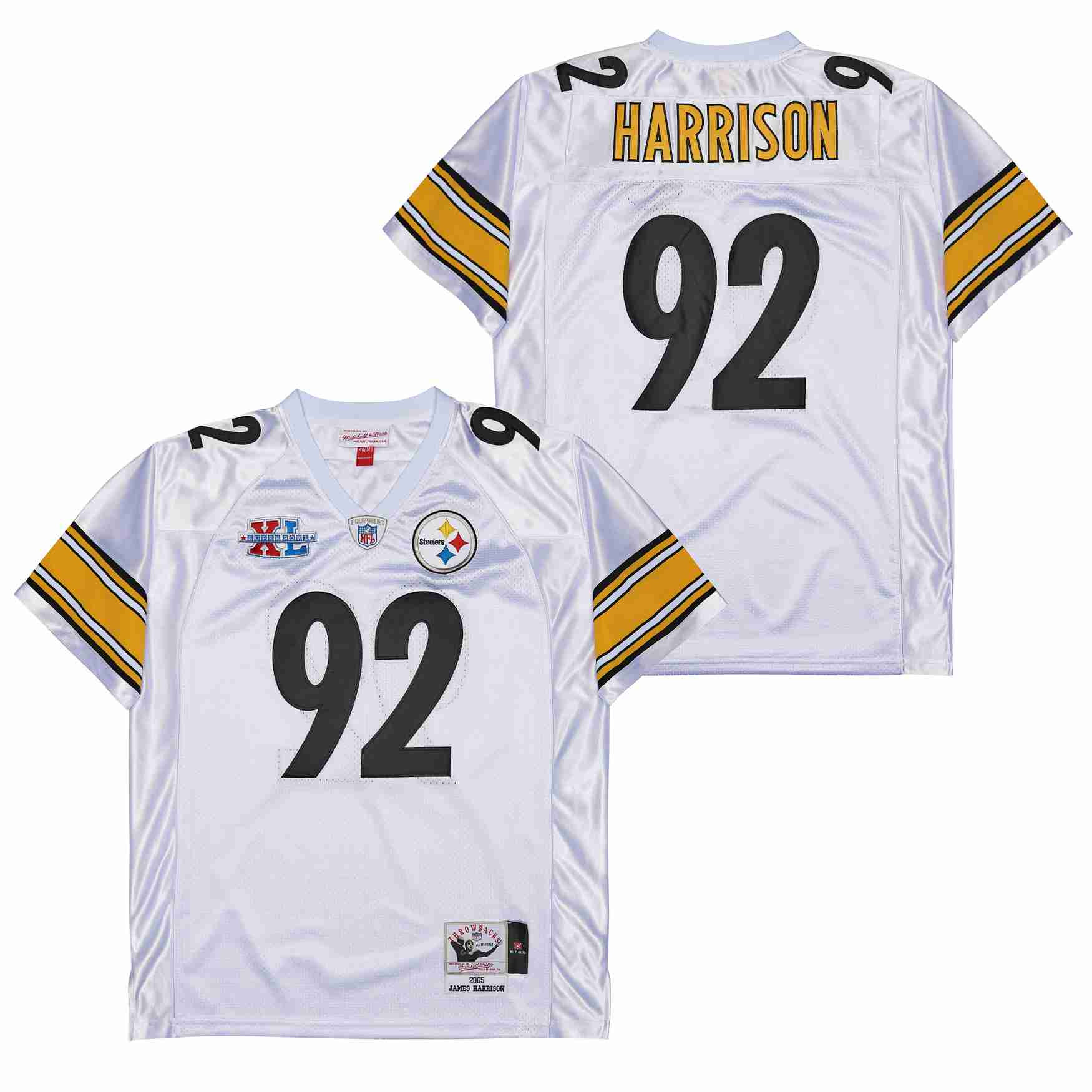 Alternative view of James Harrison #92 Pittsburgh Steelers Super Bowl Game Jersey - Men's | White