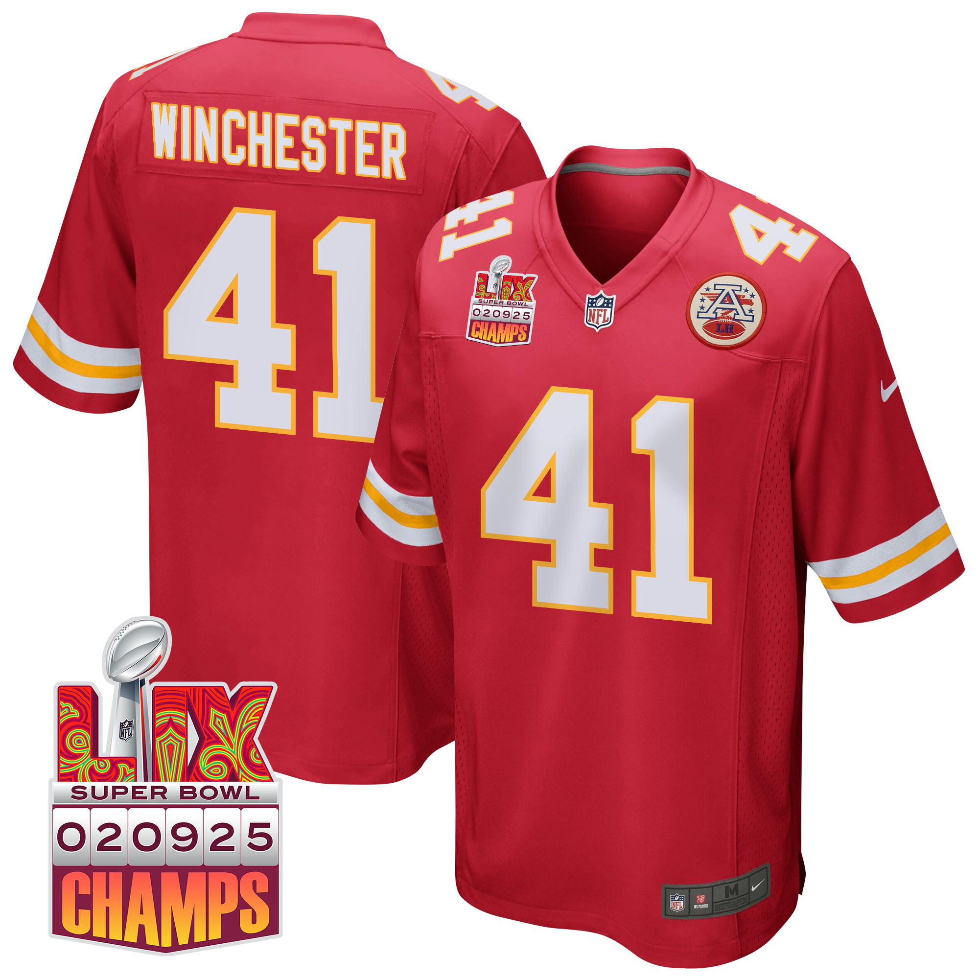 James Winchester #41 Kansas City Chiefs Super Bowl LIX Champions Patch Game Jersey - Men's | Red