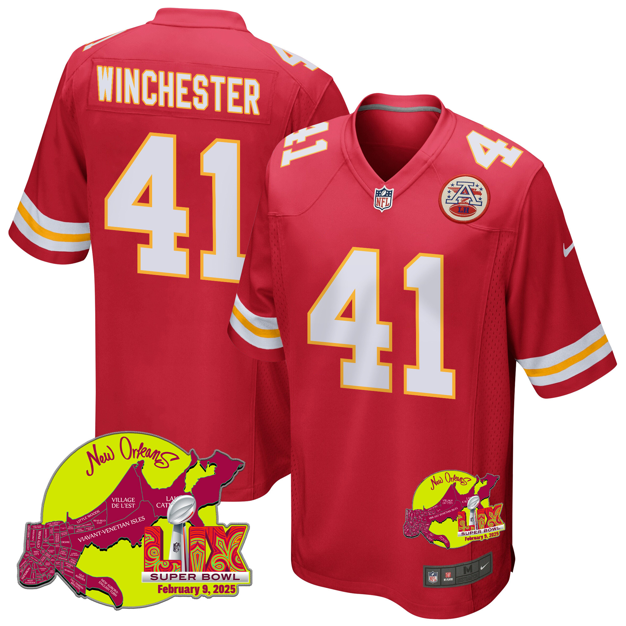 James Winchester #41 Kansas City Chiefs Super Bowl LIX Game Jersey - Men's | Red