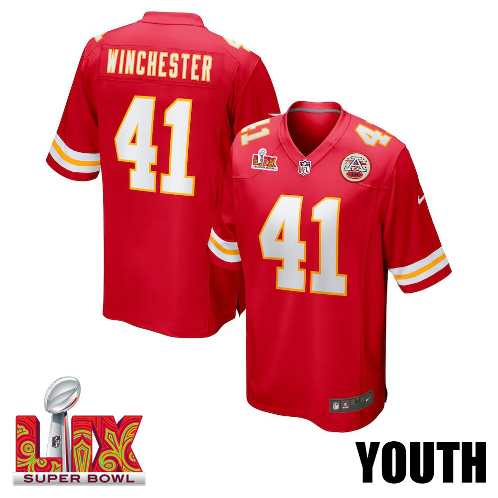 James Winchester #41 Kansas City Chiefs Super Bowl LIX Game Jersey - Youth | Red
