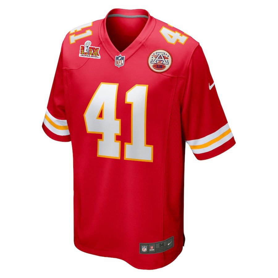 Alternative view of James Winchester #41 Kansas City Chiefs Super Bowl LIX Game Jersey - Youth | Red