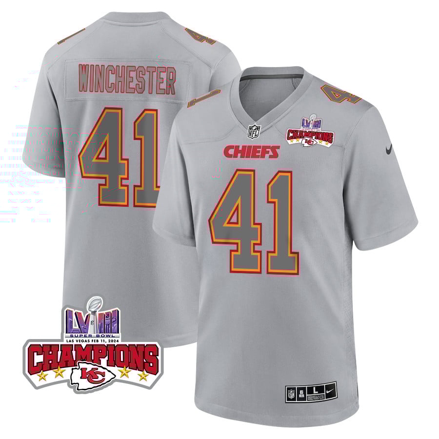 James Winchester #41 Kansas City Chiefs Super Bowl LVIII Champions 4 Stars Patch Game Jersey - Men's | Gray