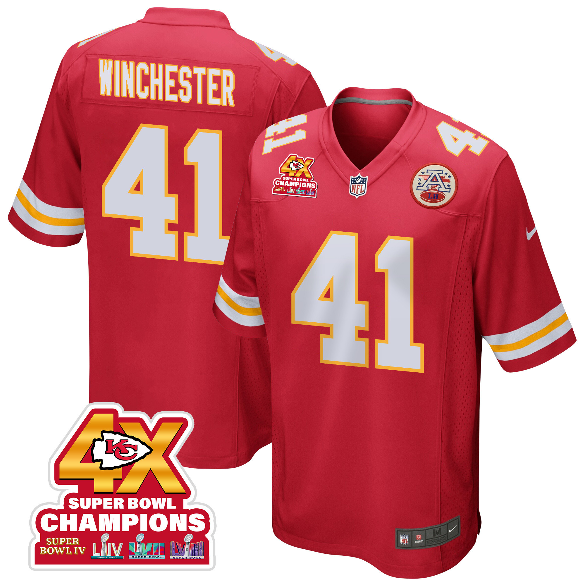 James Winchester #41 Kansas City Chiefs Super Bowl LVIII Champions 4X Game Jersey - Men's | Red