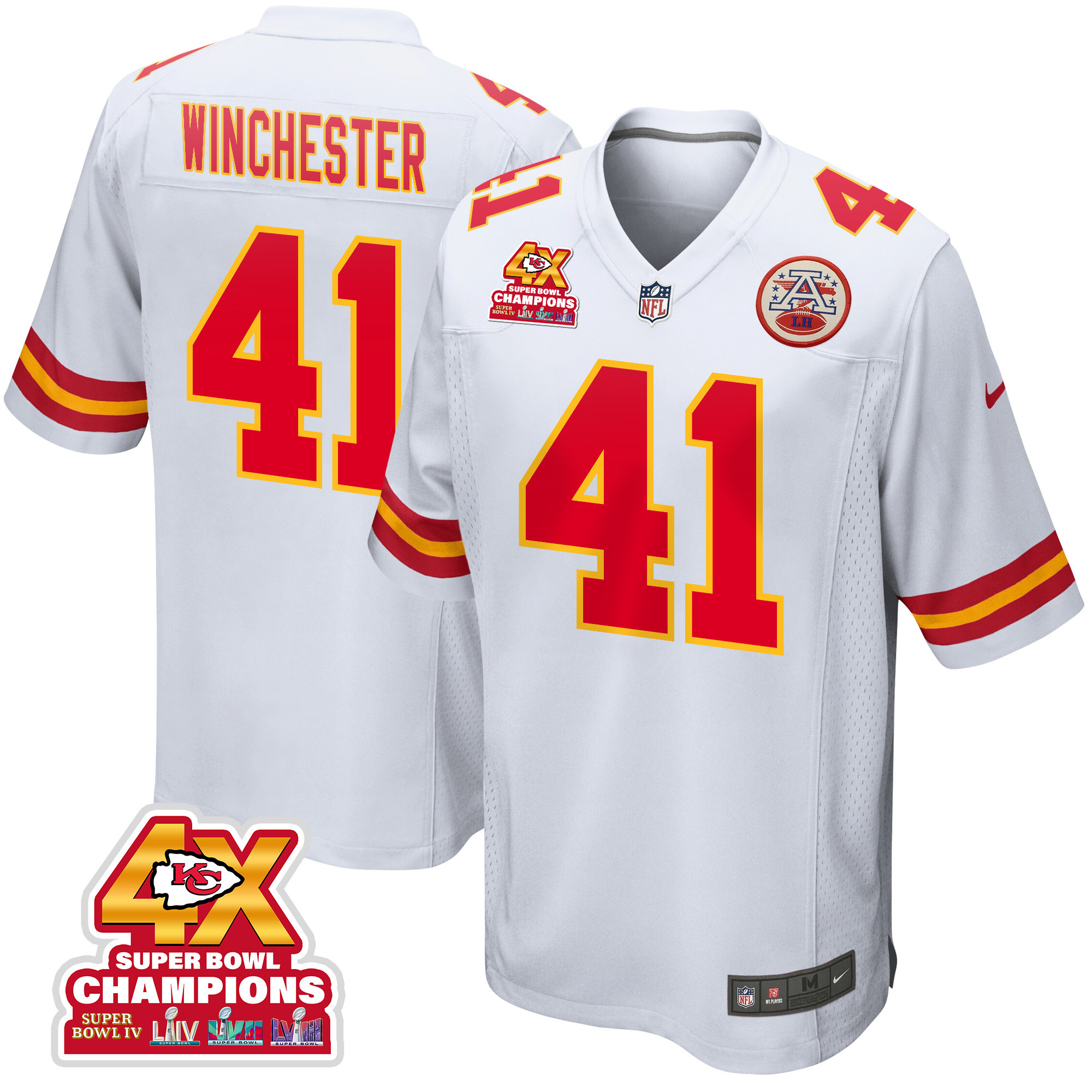 James Winchester #41 Kansas City Chiefs Super Bowl LVIII Champions 4X Game Jersey - Men's | White