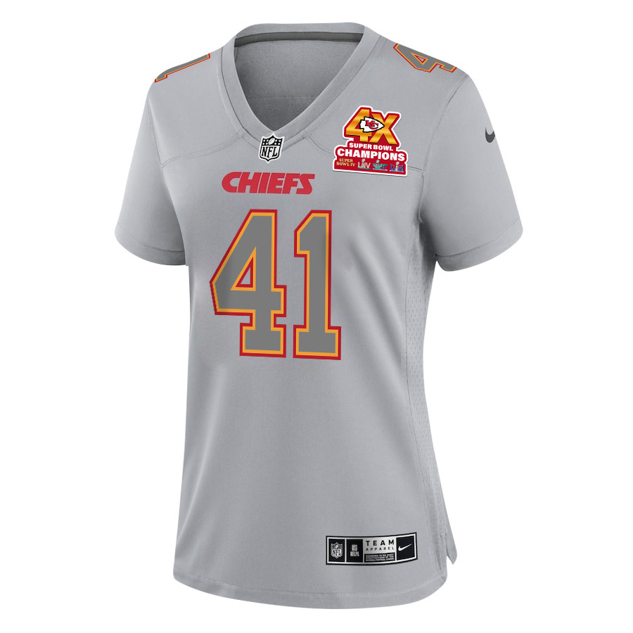 Alternative view of James Winchester #41 Kansas City Chiefs Super Bowl LVIII Champions 4X Game Jersey - Women's | Gray