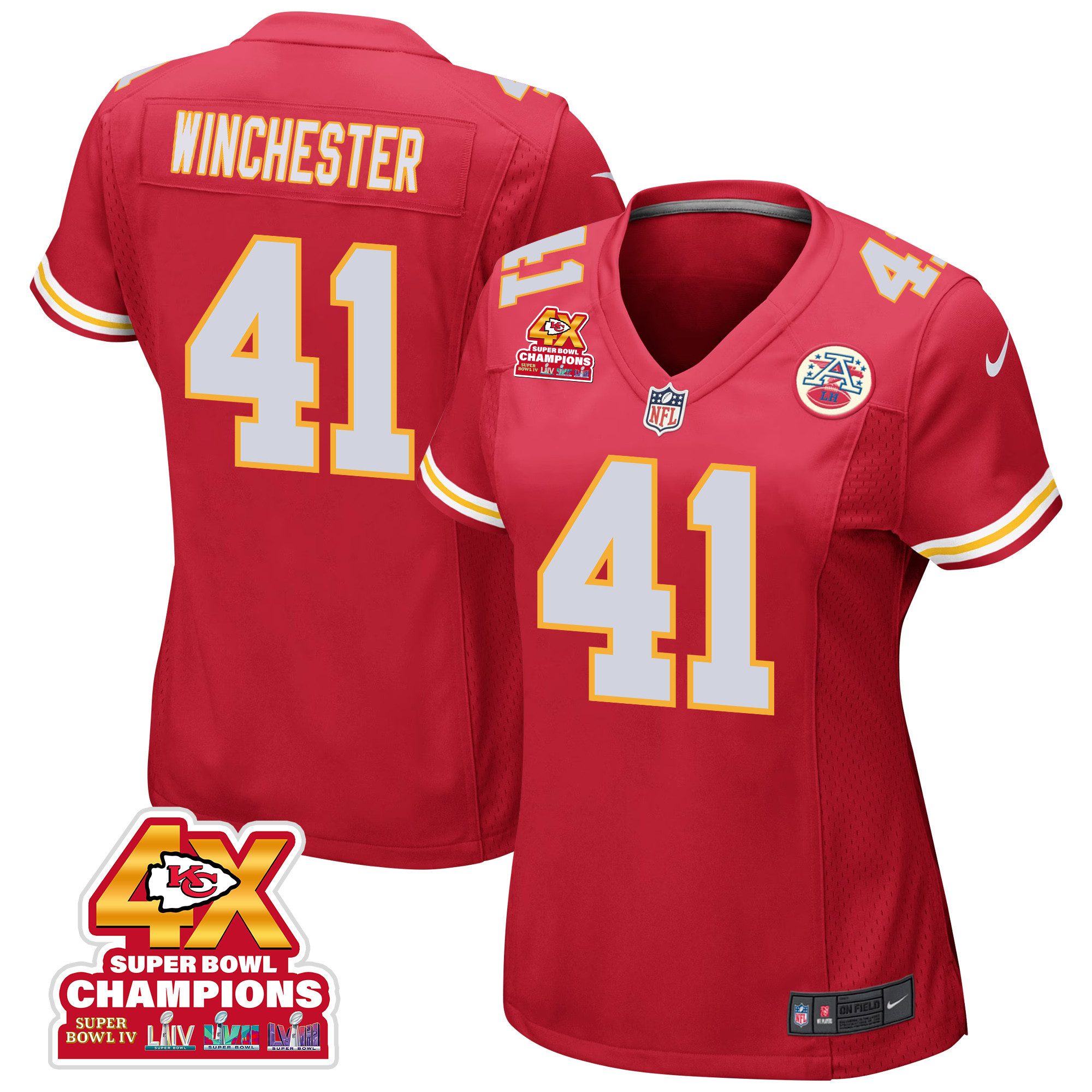 James Winchester #41 Kansas City Chiefs Super Bowl LVIII Champions 4X Game Jersey - Women's | Red