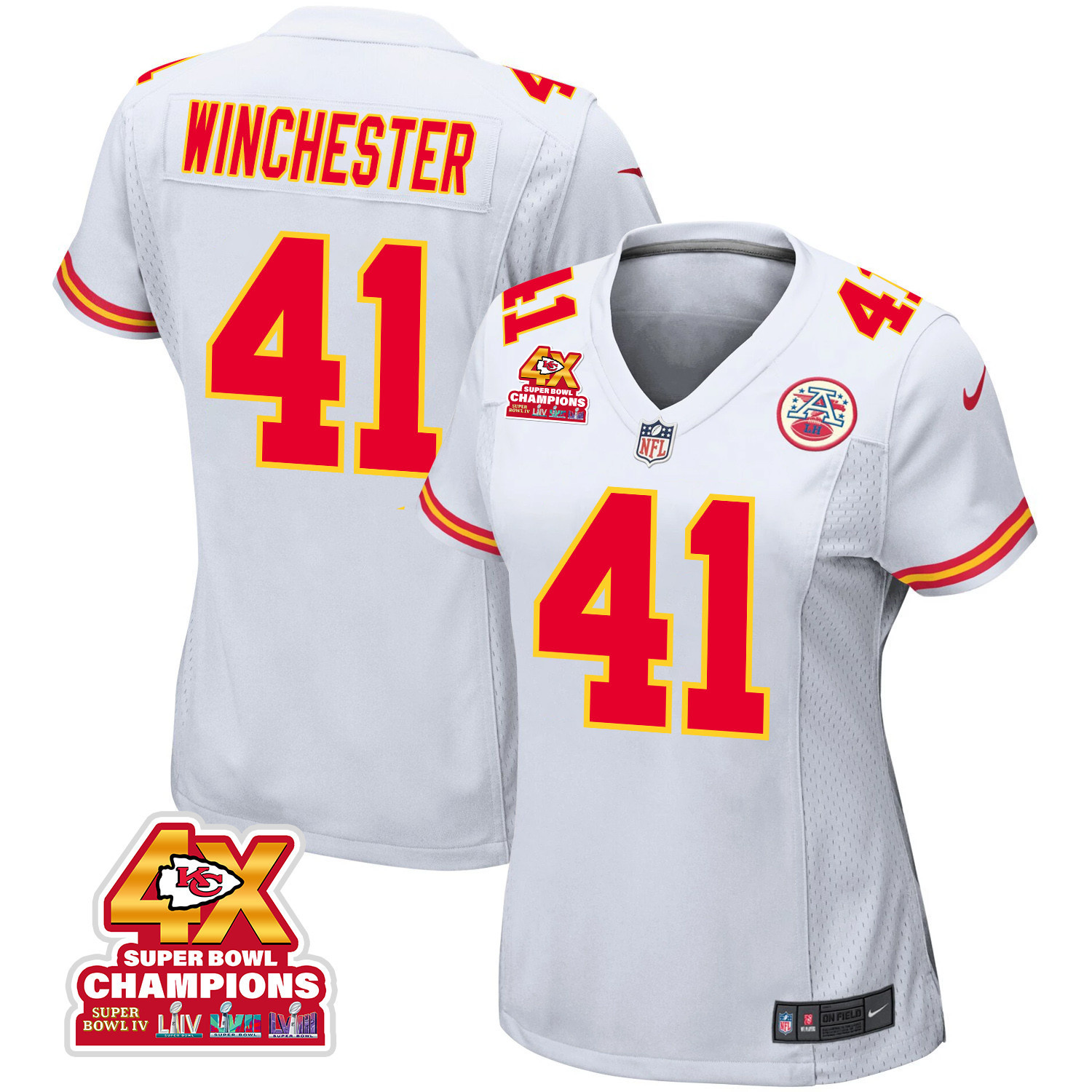 James Winchester #41 Kansas City Chiefs Super Bowl LVIII Champions 4X Game Jersey - Women's | White