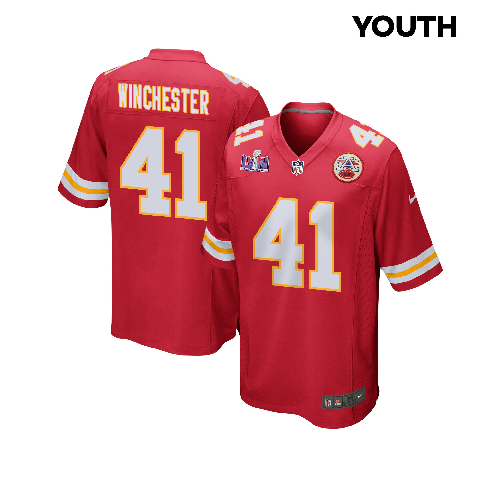 James Winchester #41 Kansas City Chiefs Super Bowl LVIII Patch Game Jersey - Youth | Red