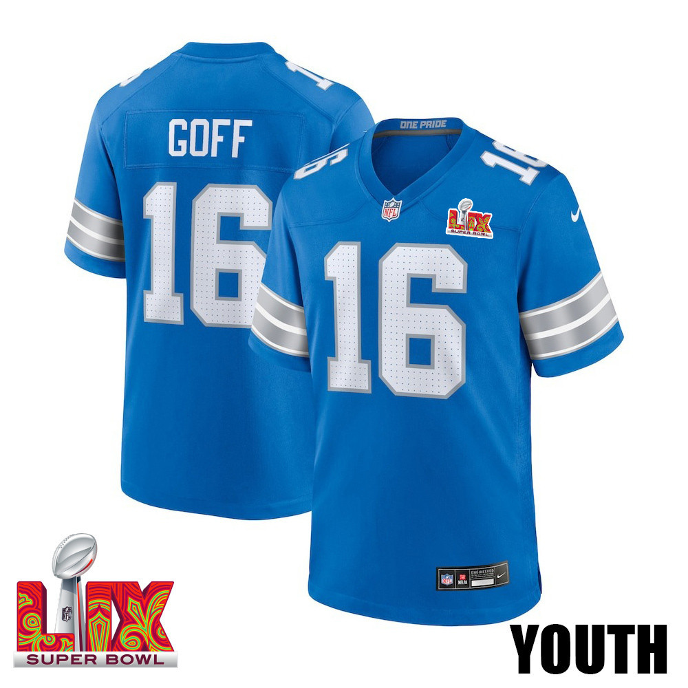 Jared Goff #16 Detroit Lions Super Bowl LIX Game Jersey - Youth | Blue