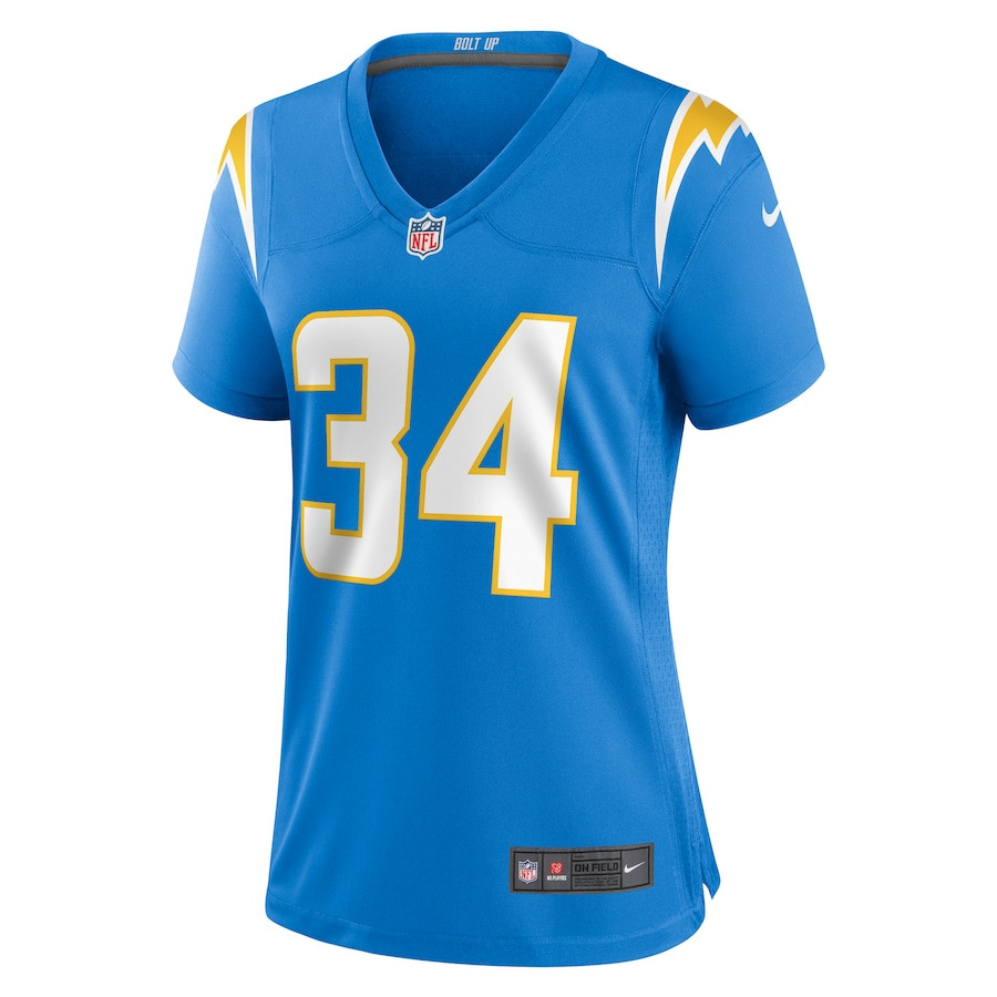 Alternative view of Jaret Patterson #34 Los Angeles Chargers Game Jersey - Women's | Powder Blue