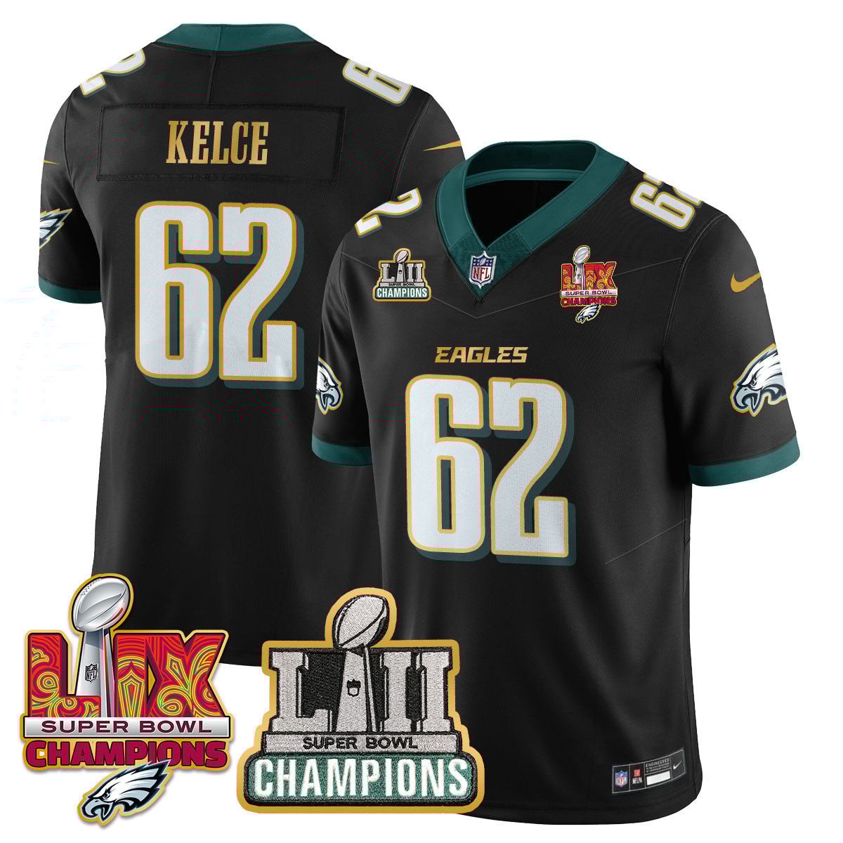 Jason Kelce #62 Philadelphia Eagles Super Bowl Limited Jersey - Men's | Black