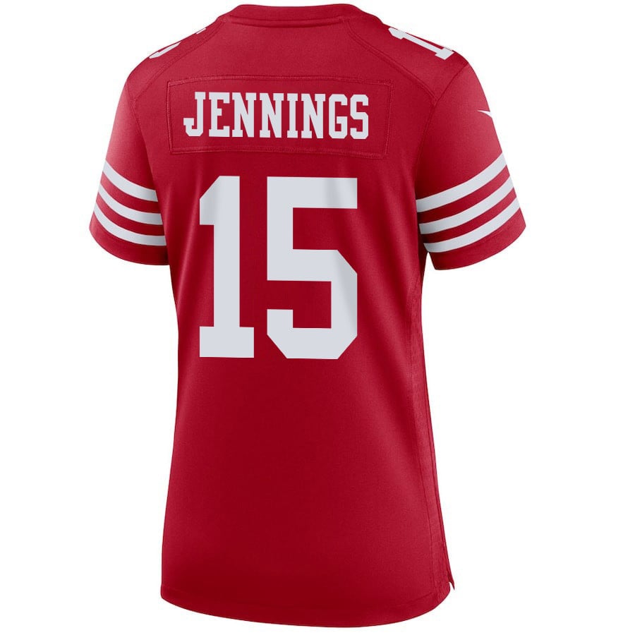 Jauan Jennings #15 San Francisco 49ers Super Bowl LVIII Patch Game Jersey - Women's | Scarlet - Image 3