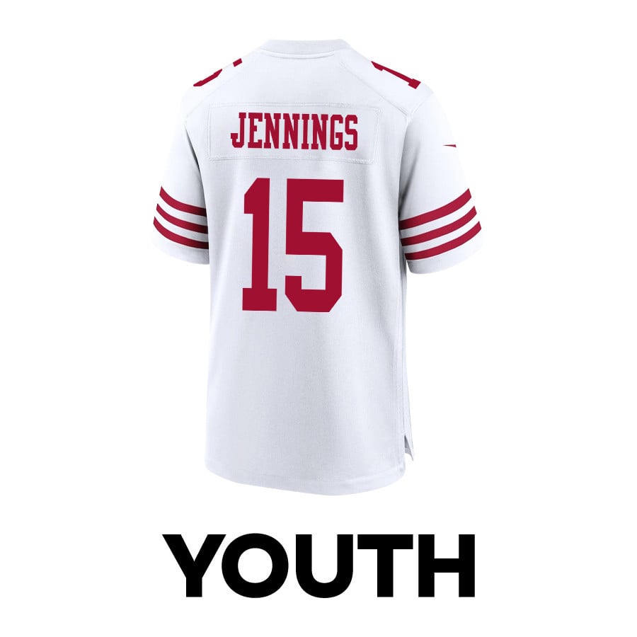 Jauan Jennings #15 San Francisco 49ers Super Bowl LVIII Patch Game Jersey - Youth | White - Image 3
