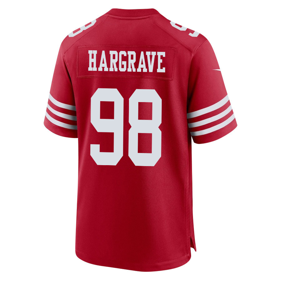 Javon Hargrave #98 San Francisco 49ers Super Bowl LVIII Patch Game Jersey - Men's | Scarlet - Image 3