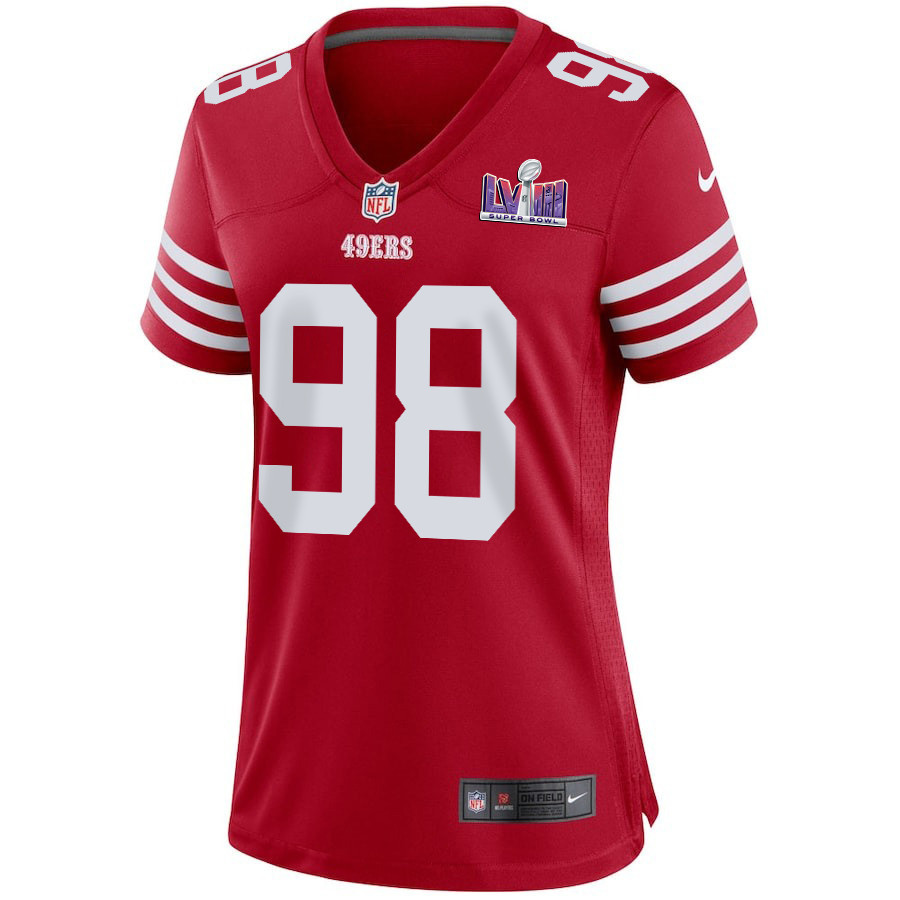 Javon Hargrave #98 San Francisco 49ers Super Bowl LVIII Patch Game Jersey - Women's | Scarlet - Image 2