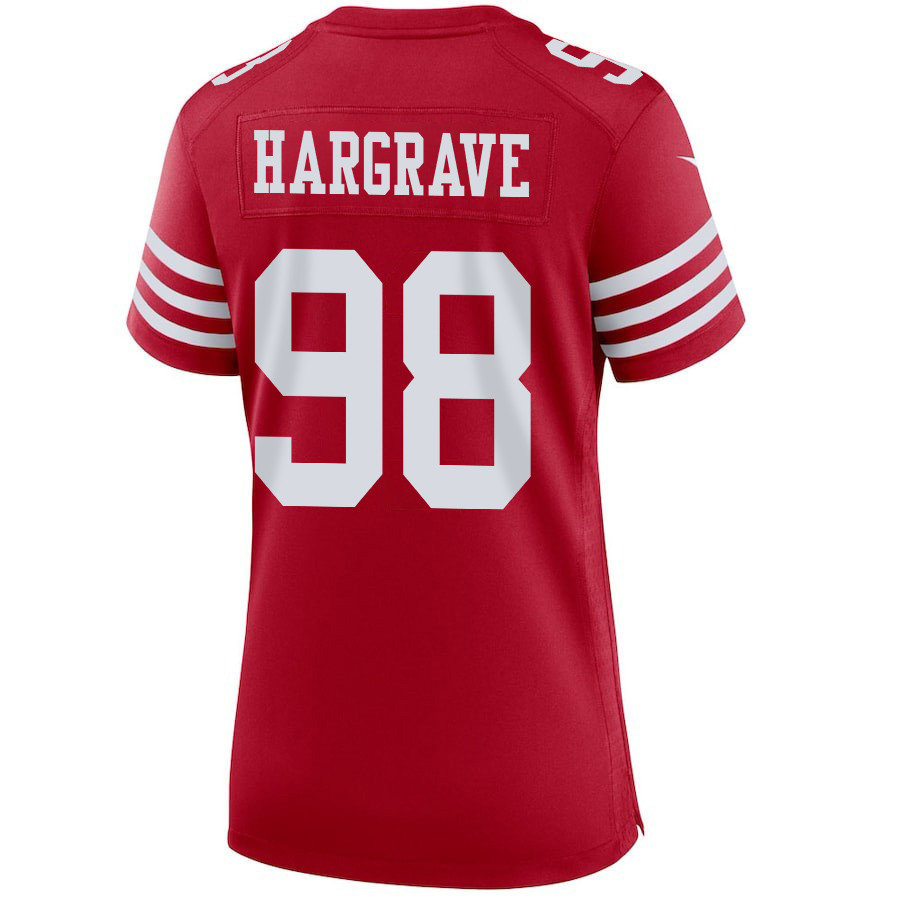 Javon Hargrave #98 San Francisco 49ers Super Bowl LVIII Patch Game Jersey - Women's | Scarlet - Image 3