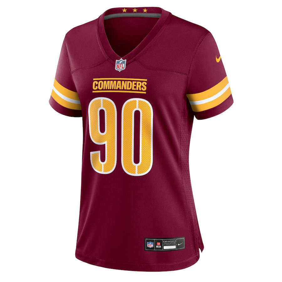 Alternative view of Javontae Jean-Baptiste #90 Washington Commanders Game Jersey - Women's | Burgundy