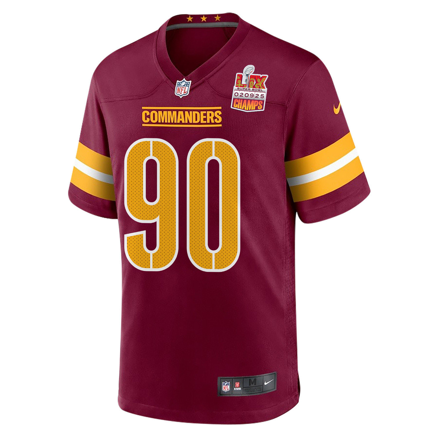Javontae Jean-Baptiste #90 Washington Commanders Super Bowl LIX Champions Patch Game Jersey - Men's | Burgundy - Image 3