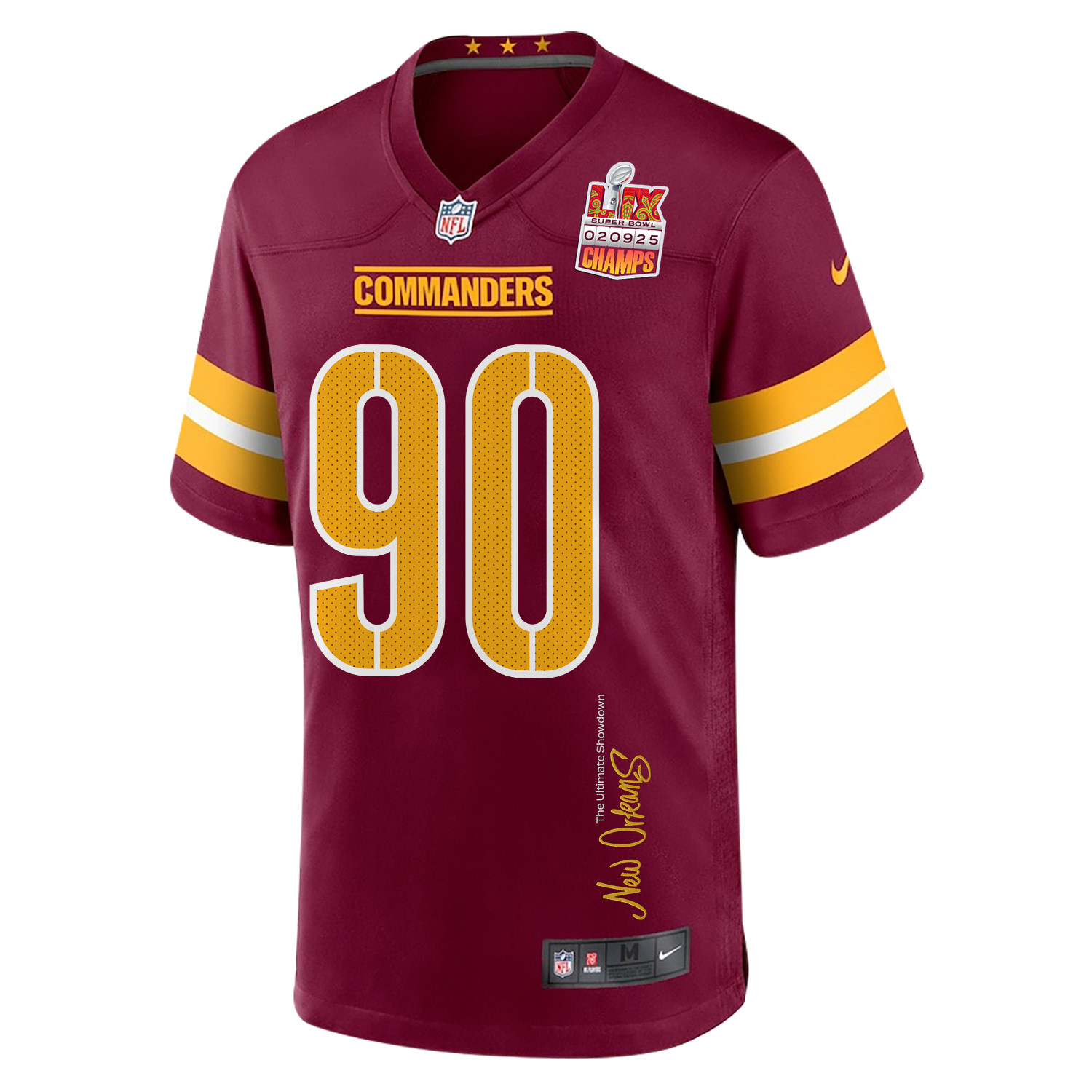Javontae Jean-Baptiste #90 Washington Commanders Super Bowl LIX Champions Patch Game Jersey - Men's | Burgundy - Image 3