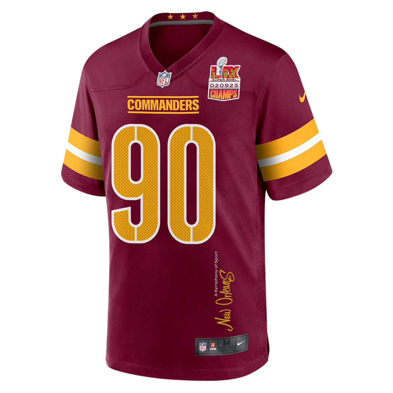 Javontae Jean-Baptiste #90 Washington Commanders Super Bowl LIX Champions Patch Game Jersey - Men's | Burgundy - Image 3