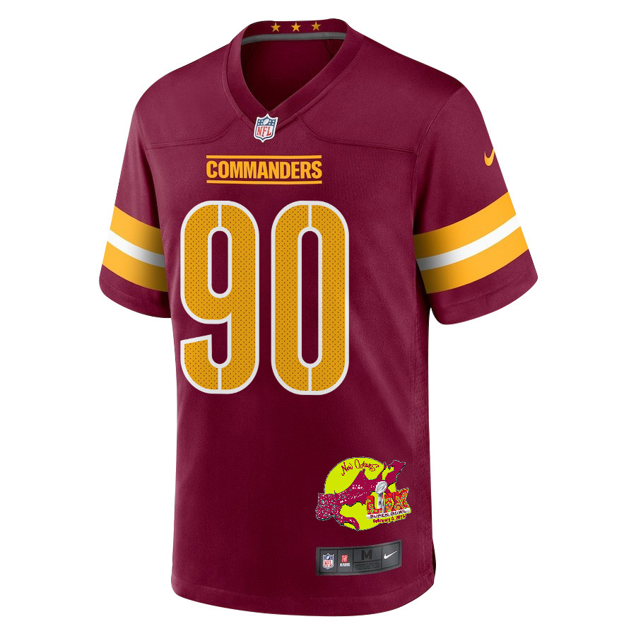 Javontae Jean-Baptiste #90 Washington Commanders Super Bowl LIX Game Jersey - Men's | Burgundy - Image 3
