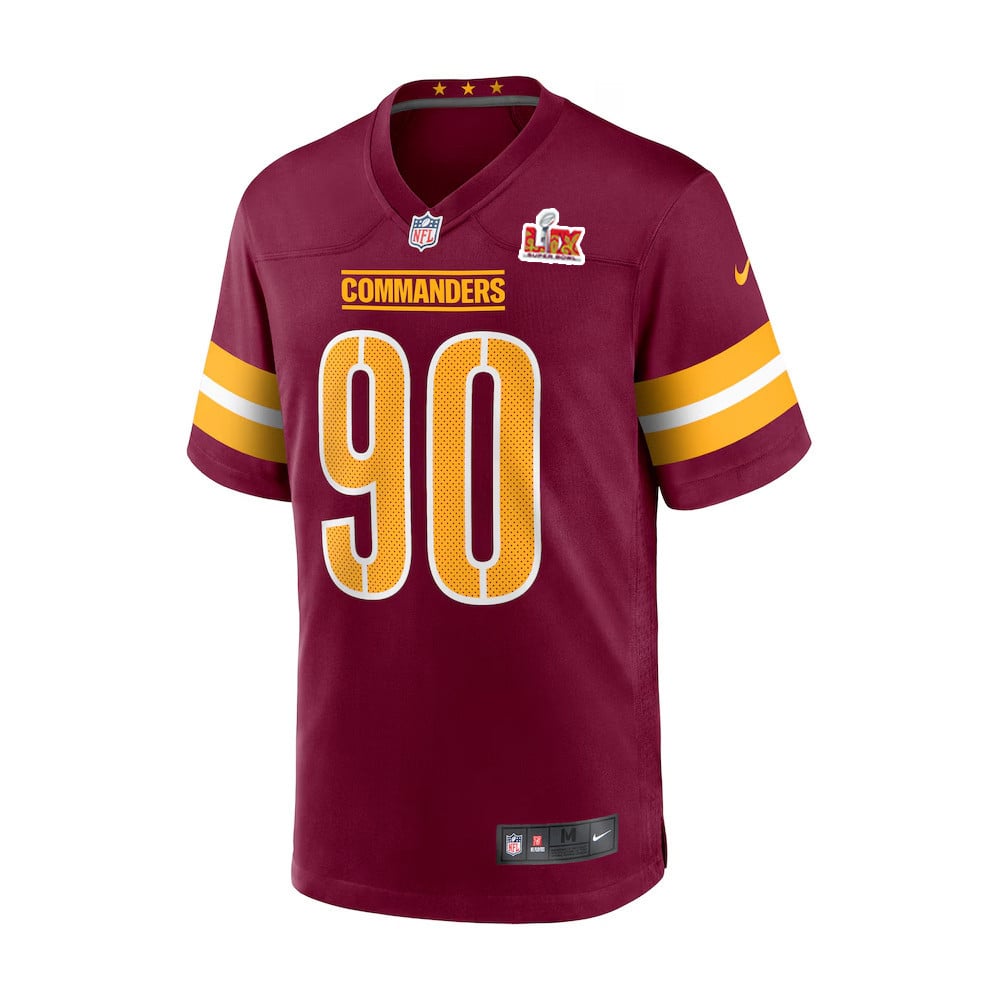 Alternative view of Javontae Jean-Baptiste #90 Washington Commanders Super Bowl LIX Game Jersey - Men's | Burgundy