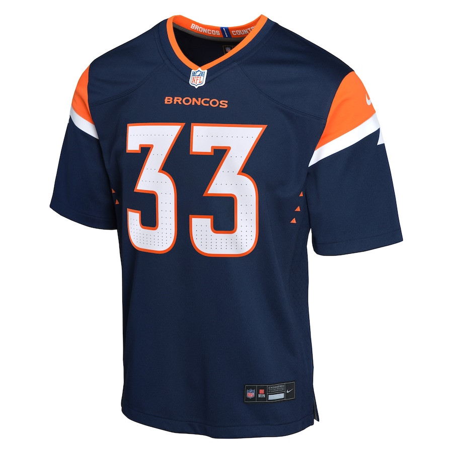 Alternative view of Javonte Williams #33 Denver Broncos Alternate Game Jersey - Youth | Navy