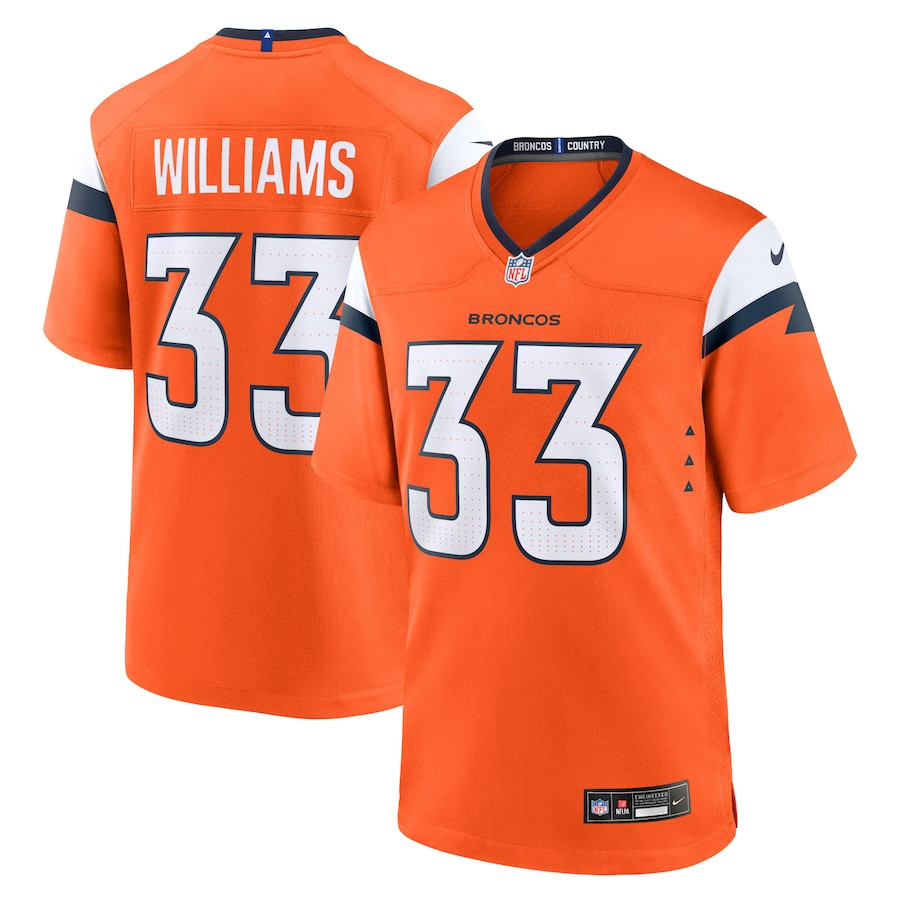Javonte Williams #33 Denver Broncos Game Jersey - Men's | Orange