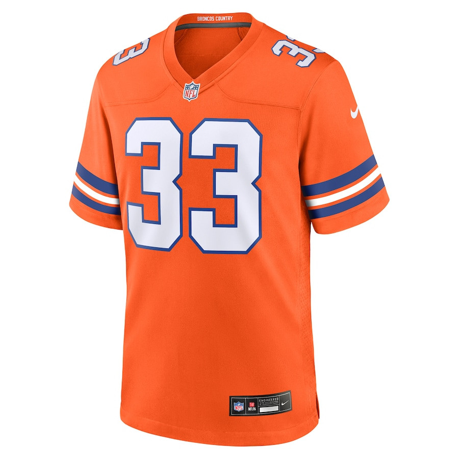 Alternative view of Javonte Williams #33 Denver Broncos Throwback Game Jersey - Men's | Orange
