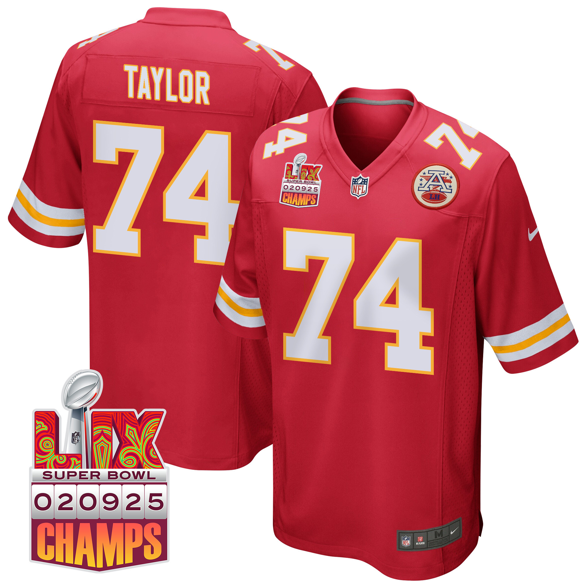 Jawaan Taylor #74 Kansas City Chiefs Super Bowl LIX Champions Patch Game Jersey - Men's | Red