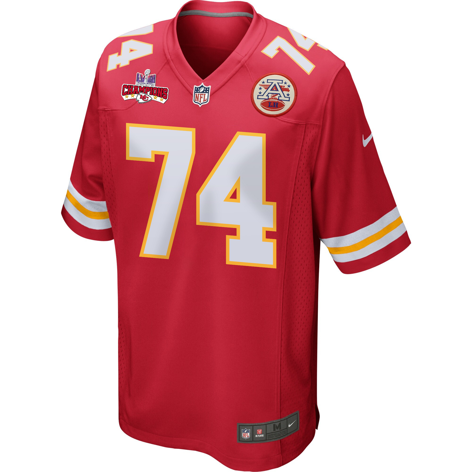 Alternative view of Jawaan Taylor #74 Kansas City Chiefs Super Bowl LVIII Champions 4 Stars Patch Game Jersey - Men's | Red