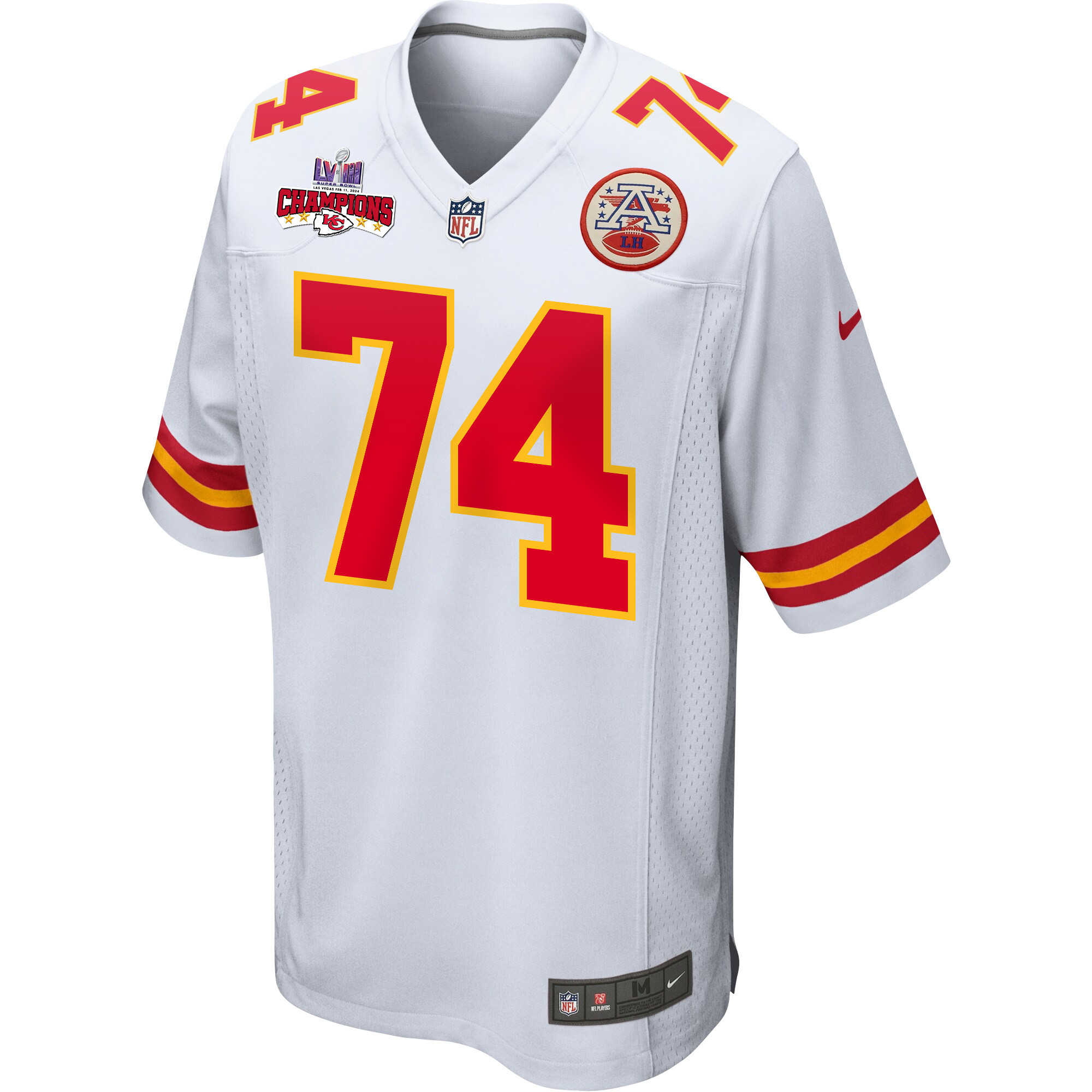 Alternative view of Jawaan Taylor #74 Kansas City Chiefs Super Bowl LVIII Champions 4 Stars Patch Game Jersey - Men's | White
