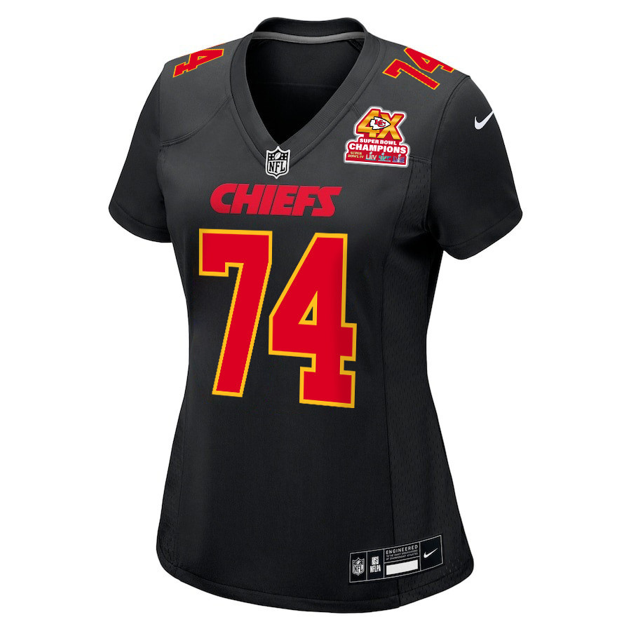Alternative view of Jawaan Taylor #74 Kansas City Chiefs Super Bowl LVIII Champions 4X Game Jersey - Women's | Carbon Black