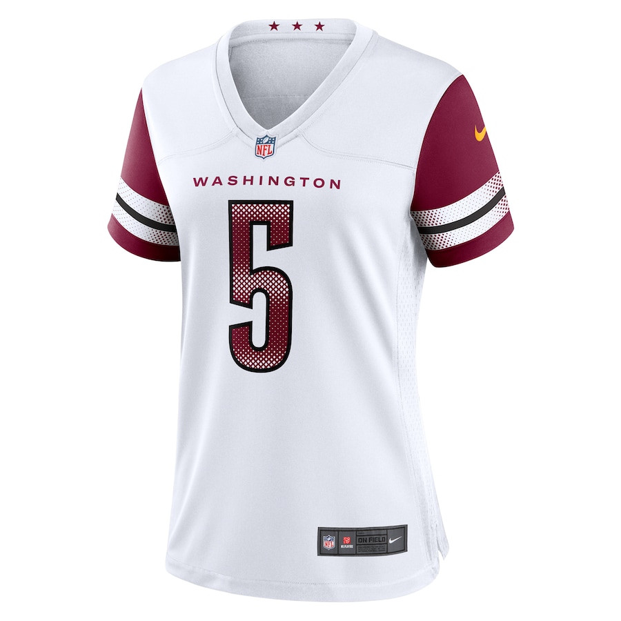 Alternative view of Jayden Daniels #5 Washington Commanders Game Jersey - Women's | White