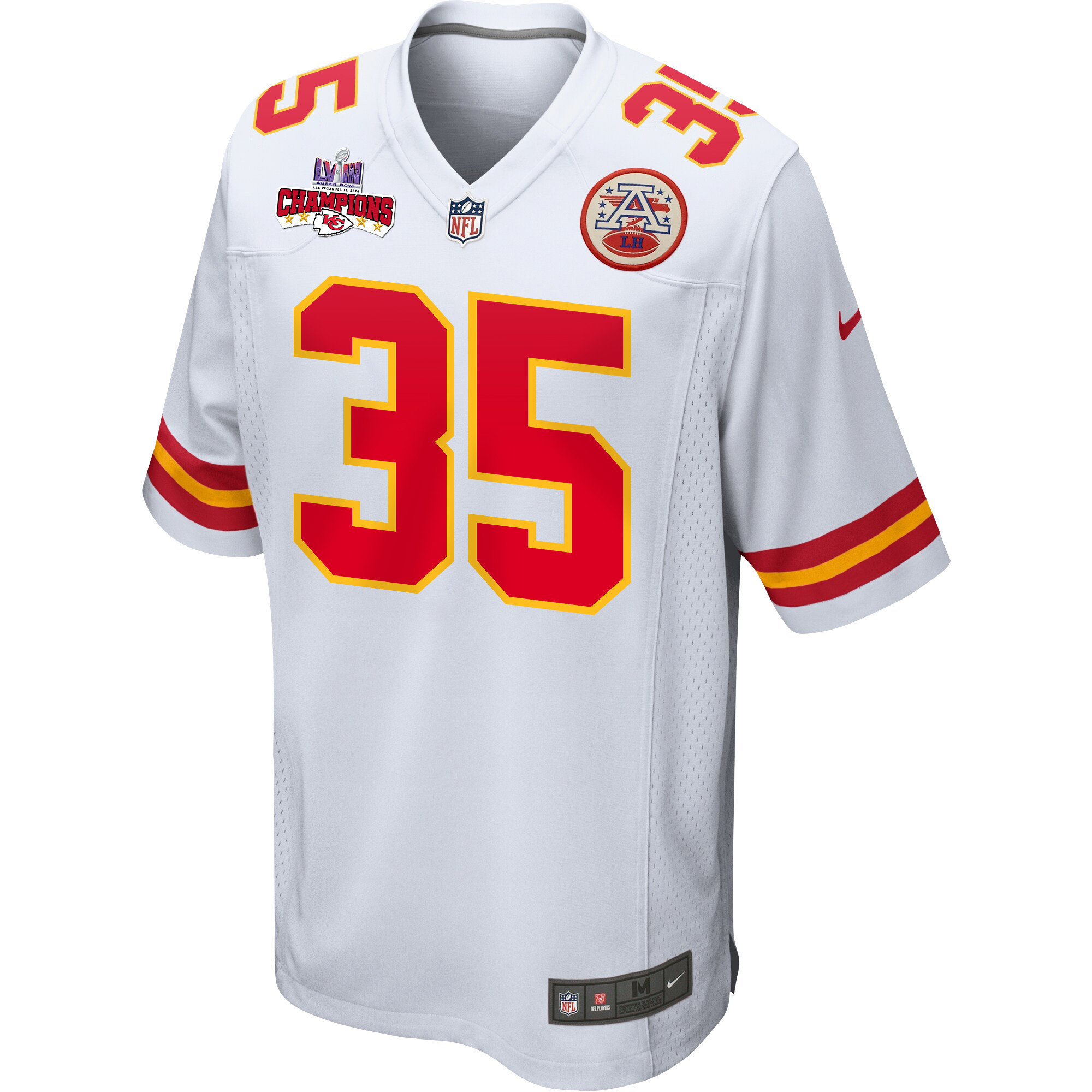 Alternative view of Jaylen Watson #35 Kansas City Chiefs Super Bowl LVIII Champions 4 Stars Patch Game Jersey - Men's | White