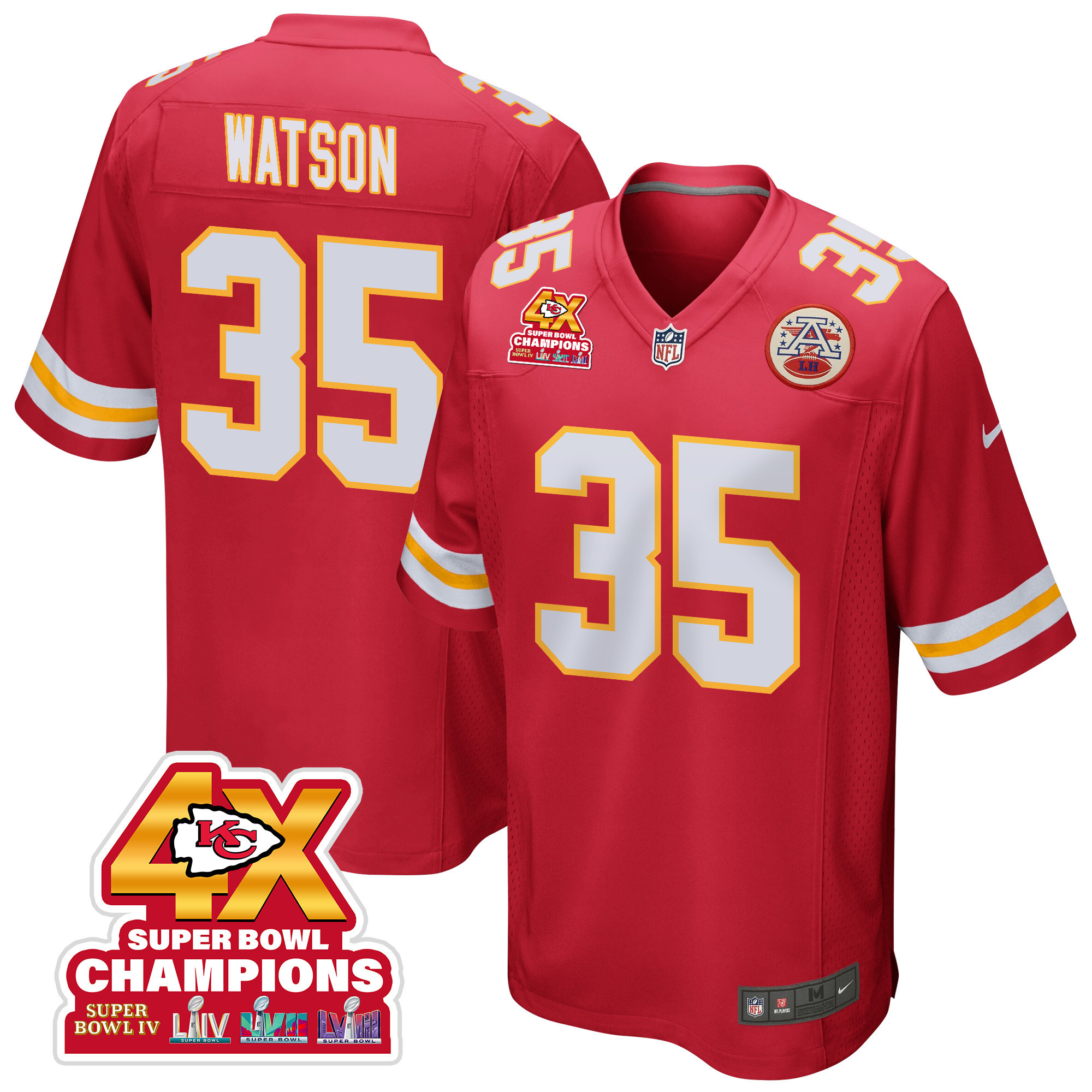 Jaylen Watson #35 Kansas City Chiefs Super Bowl LVIII Champions 4X Game Jersey - Men's | Red