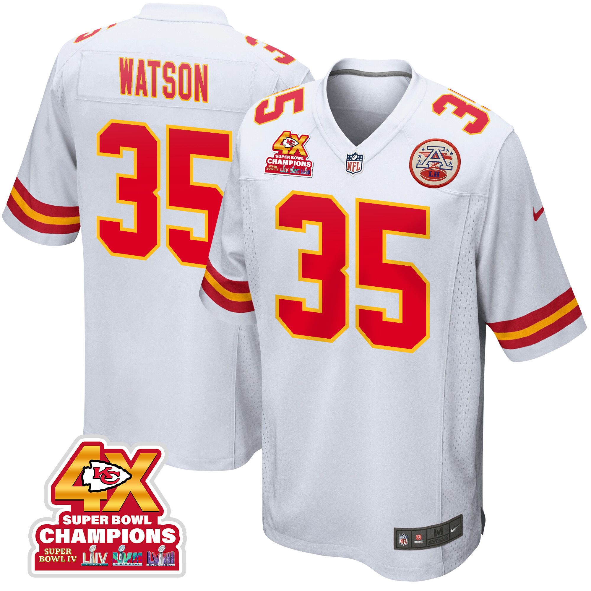 Jaylen Watson #35 Kansas City Chiefs Super Bowl LVIII Champions 4X Game Jersey - Men's | White