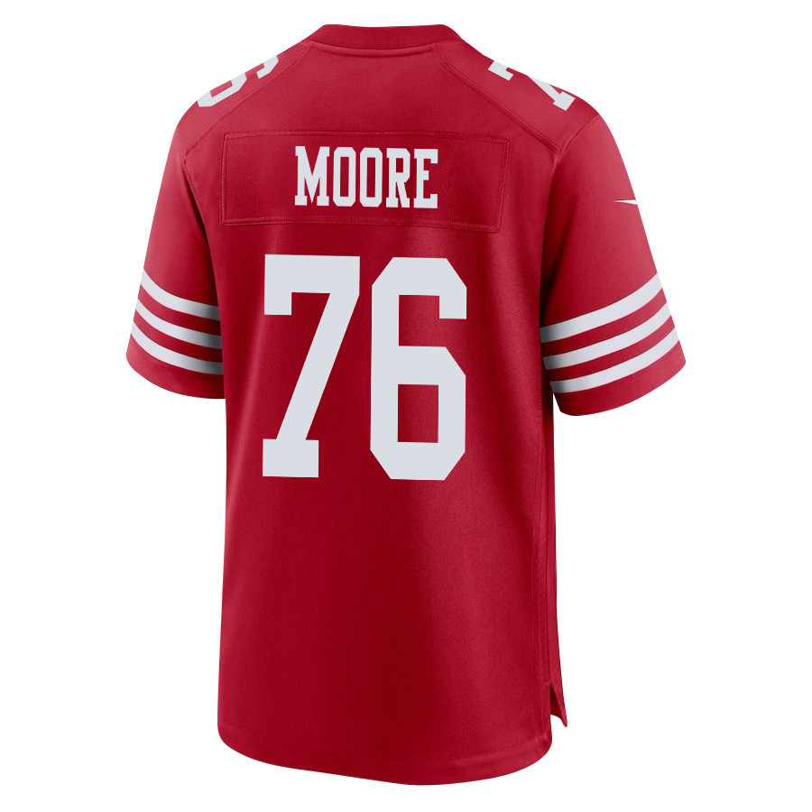 Jaylon Moore #76 San Francisco 49ers Super Bowl LVIII Patch Game Jersey - Men's | Scarlet - Image 3