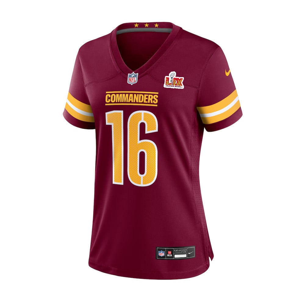 Alternative view of Jeff Driskel #16 Washington Commanders Super Bowl LIX Game Jersey - Women's | Burgundy