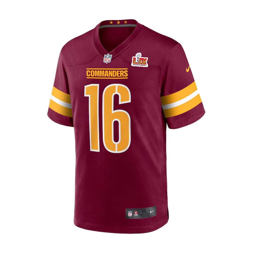 Alternative view of Jeff Driskel #16 Washington Commanders Super Bowl LIX Game Jersey - Youth | Burgundy