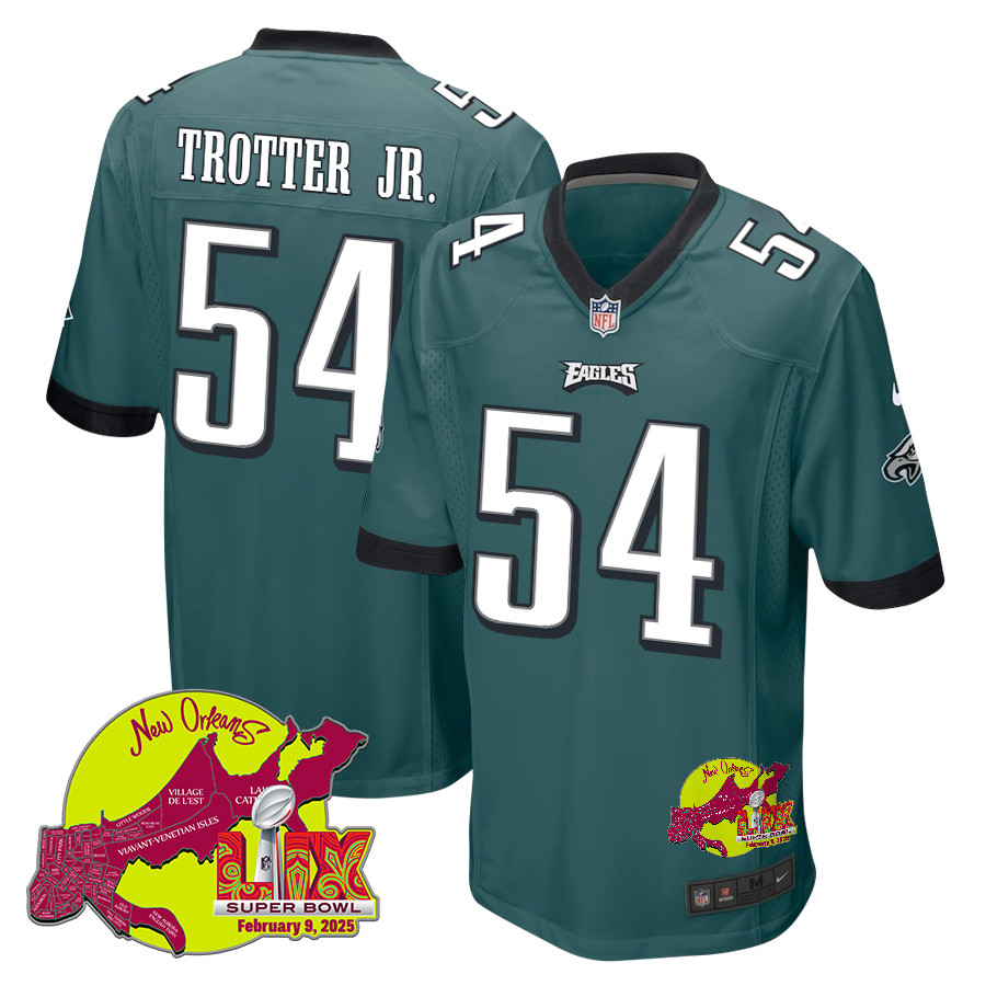 Jeremiah Trotter Jr. #54 Philadelphia Eagles Super Bowl LIX Game Jersey - Men's | Midnight Green