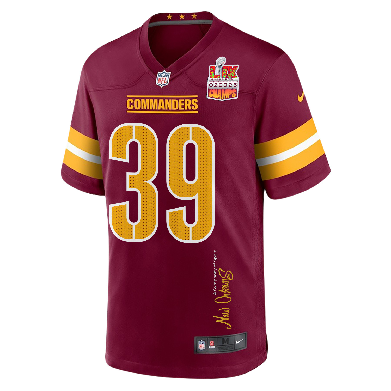 Jeremy Reaves #39 Washington Commanders Super Bowl LIX Champions Patch Game Jersey - Men's | Burgundy - Image 3