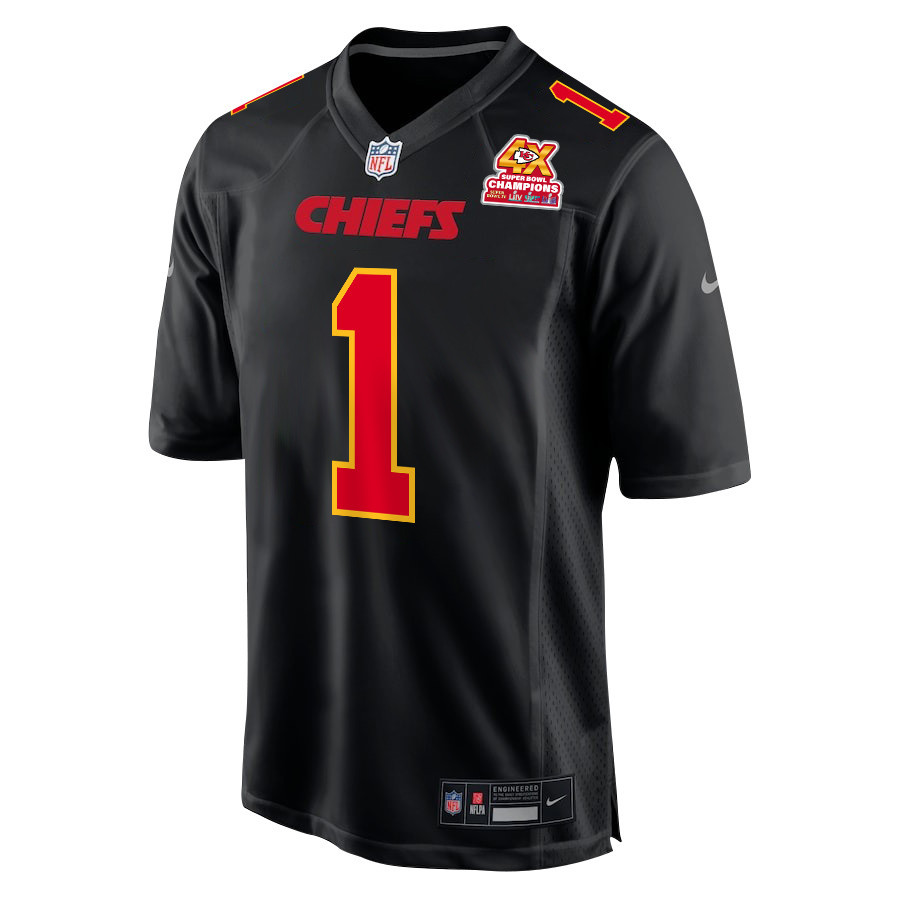Alternative view of Jerick McKinnon #1 Kansas City Chiefs Super Bowl LVIII Champions 4X Game Jersey - Men's | Carbon Black
