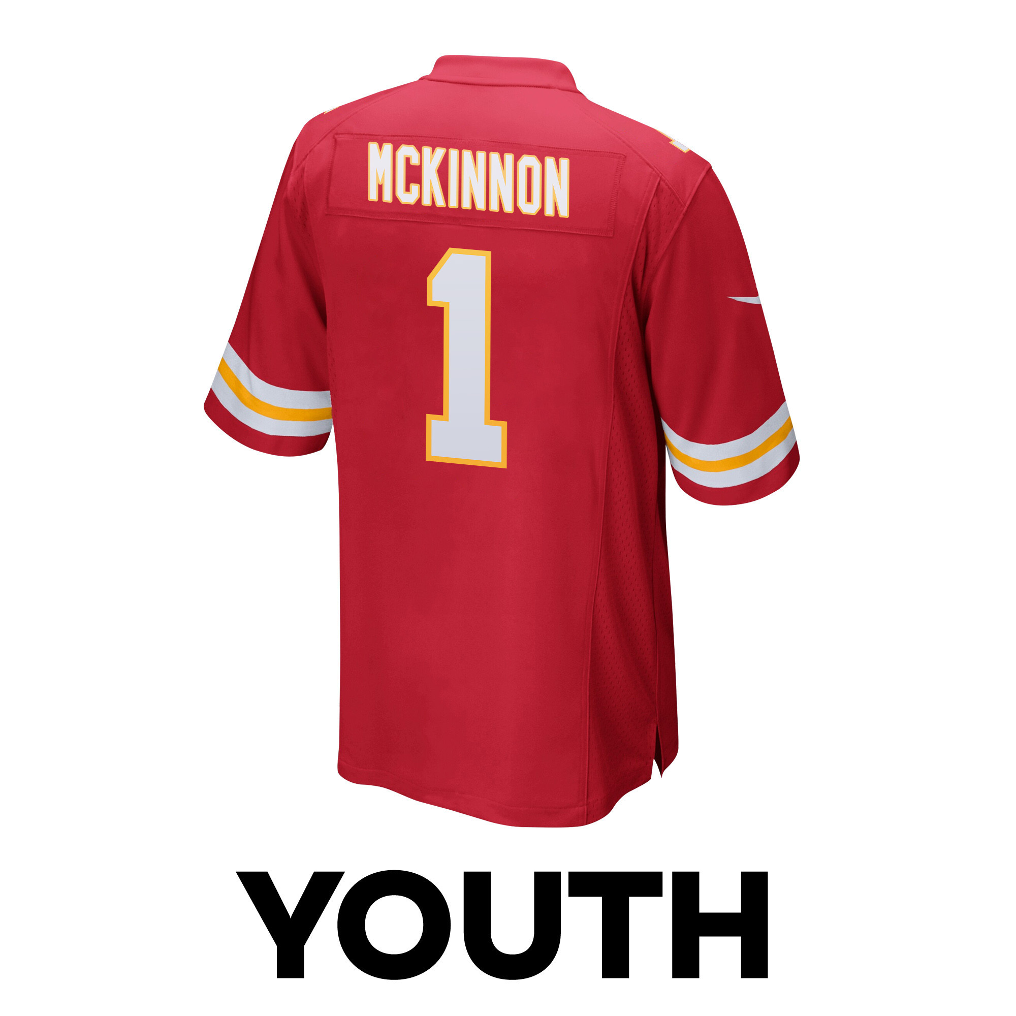 Jerick McKinnon #1 Kansas City Chiefs Super Bowl LVIII Patch Game Jersey - Youth | Red - Image 3