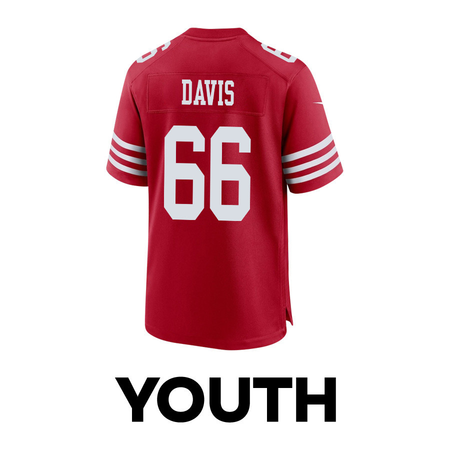 Jesse Davis #66 San Francisco 49ers Super Bowl LVIII Patch Game Jersey - Youth | Scarlet - Image 3