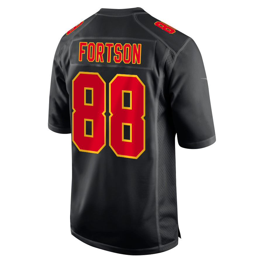 Jody Fortson #88 Kansas City Chiefs Super Bowl LVIII Champions 4 Stars Patch Game Jersey - Men's | Carbon Black - Image 3