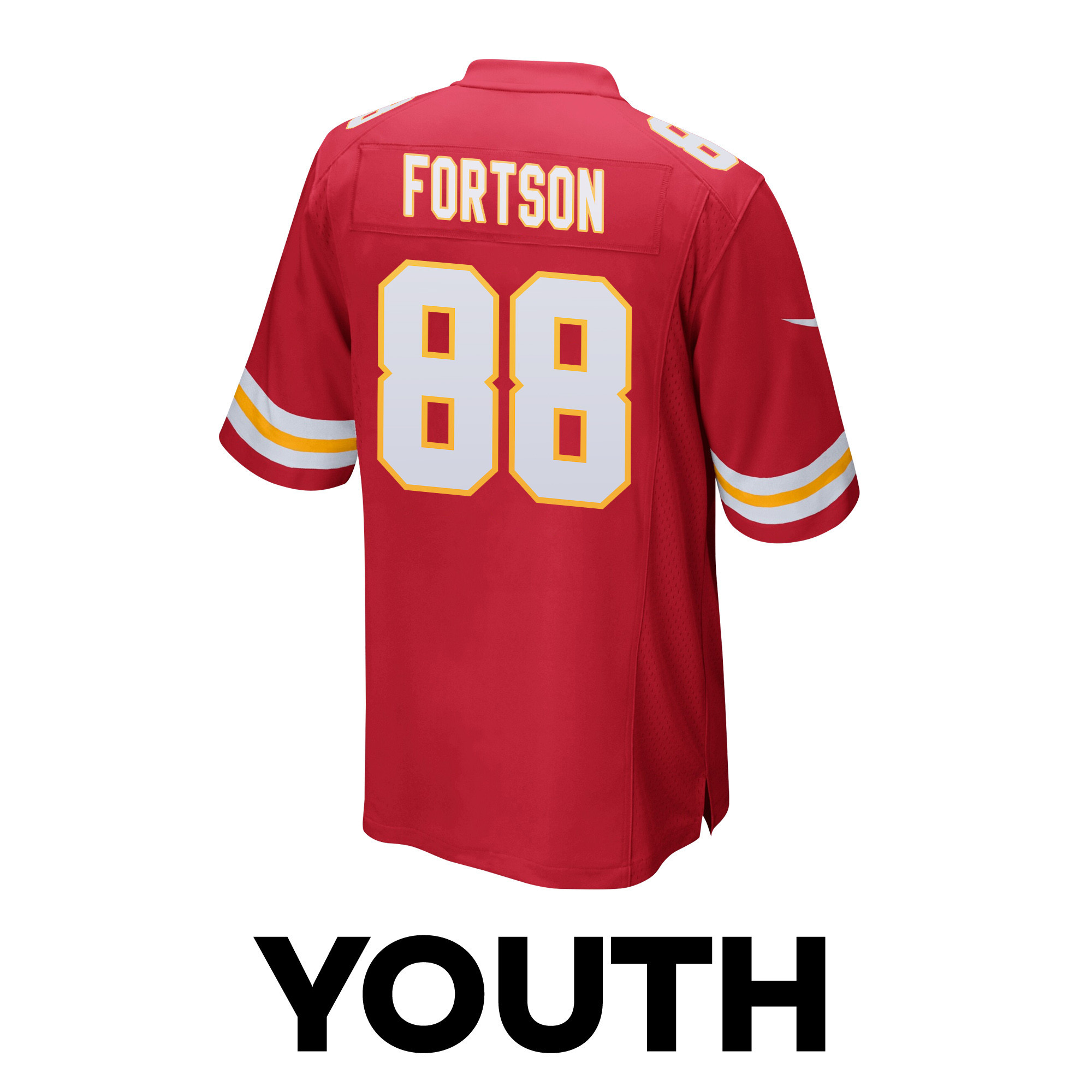 Jody Fortson #88 Kansas City Chiefs Super Bowl LVIII Champions 4 Stars Patch Game Jersey - Youth | Red - Image 3