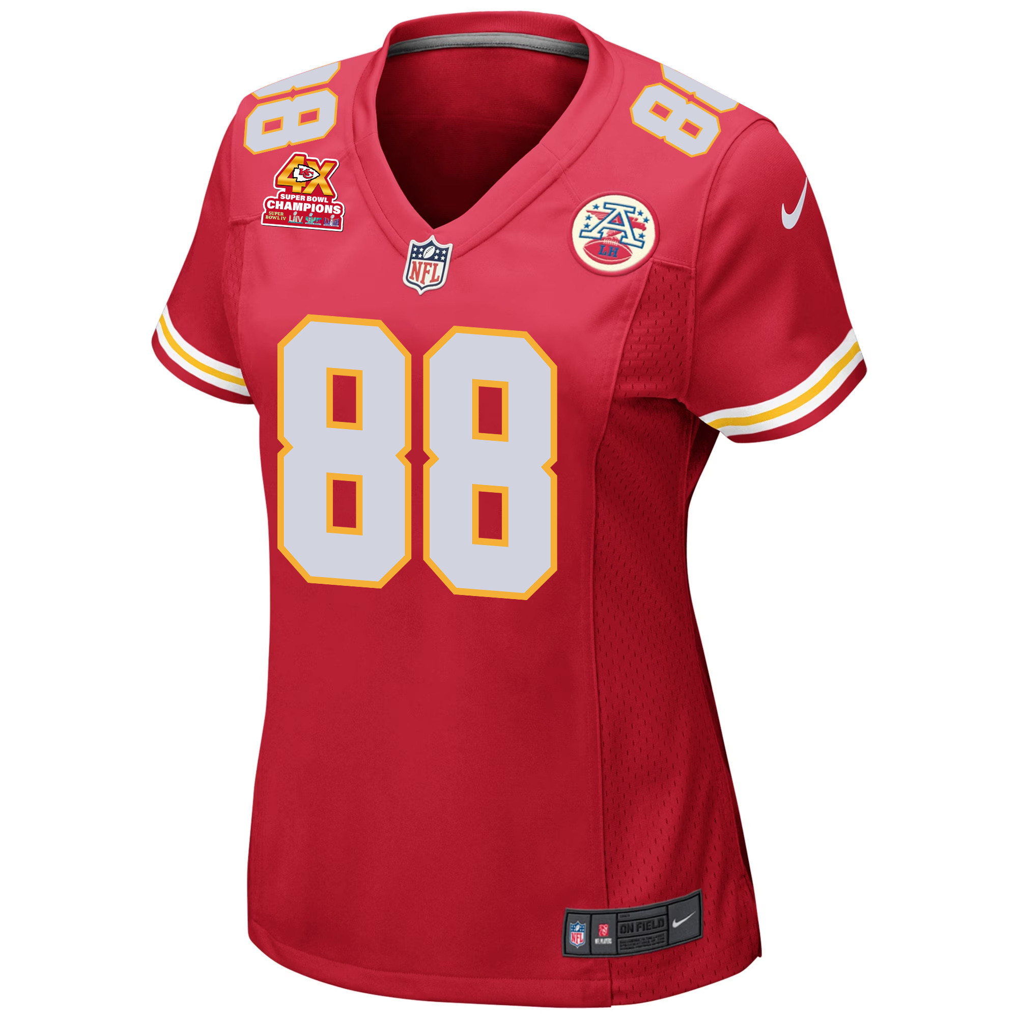 Alternative view of Jody Fortson #88 Kansas City Chiefs Super Bowl LVIII Champions 4X Game Jersey - Women's | Red