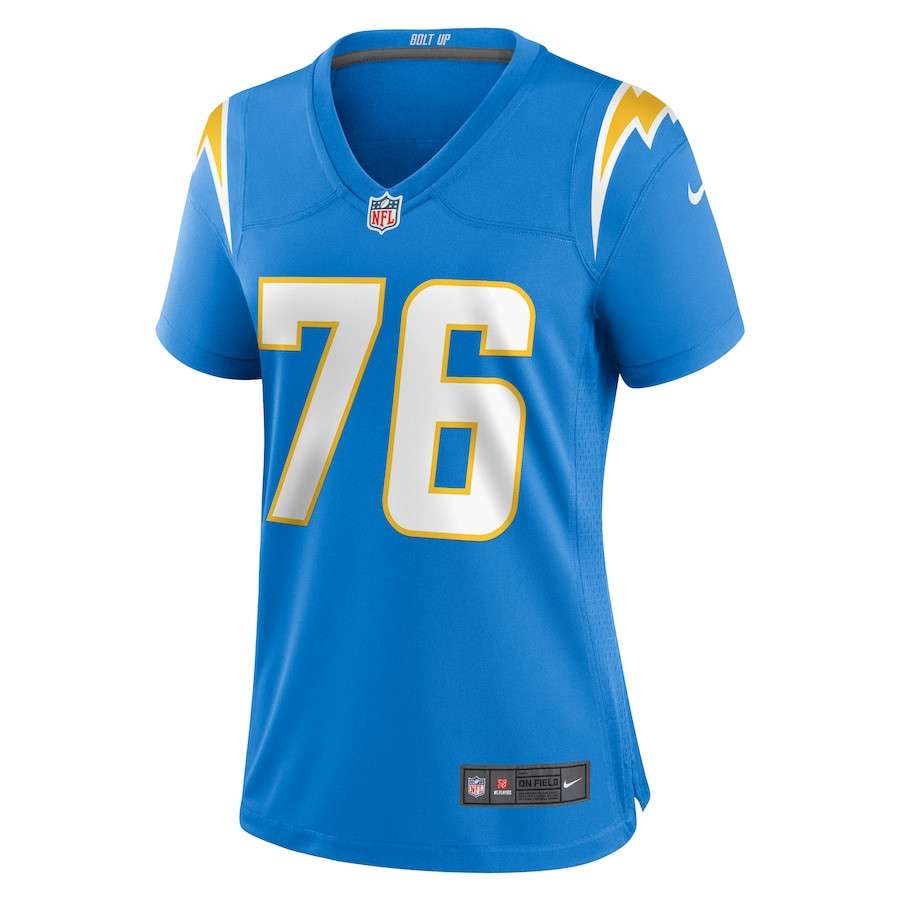 Alternative view of Joe Alt #76 Los Angeles Chargers Game Jersey - Women's | Powder Blue