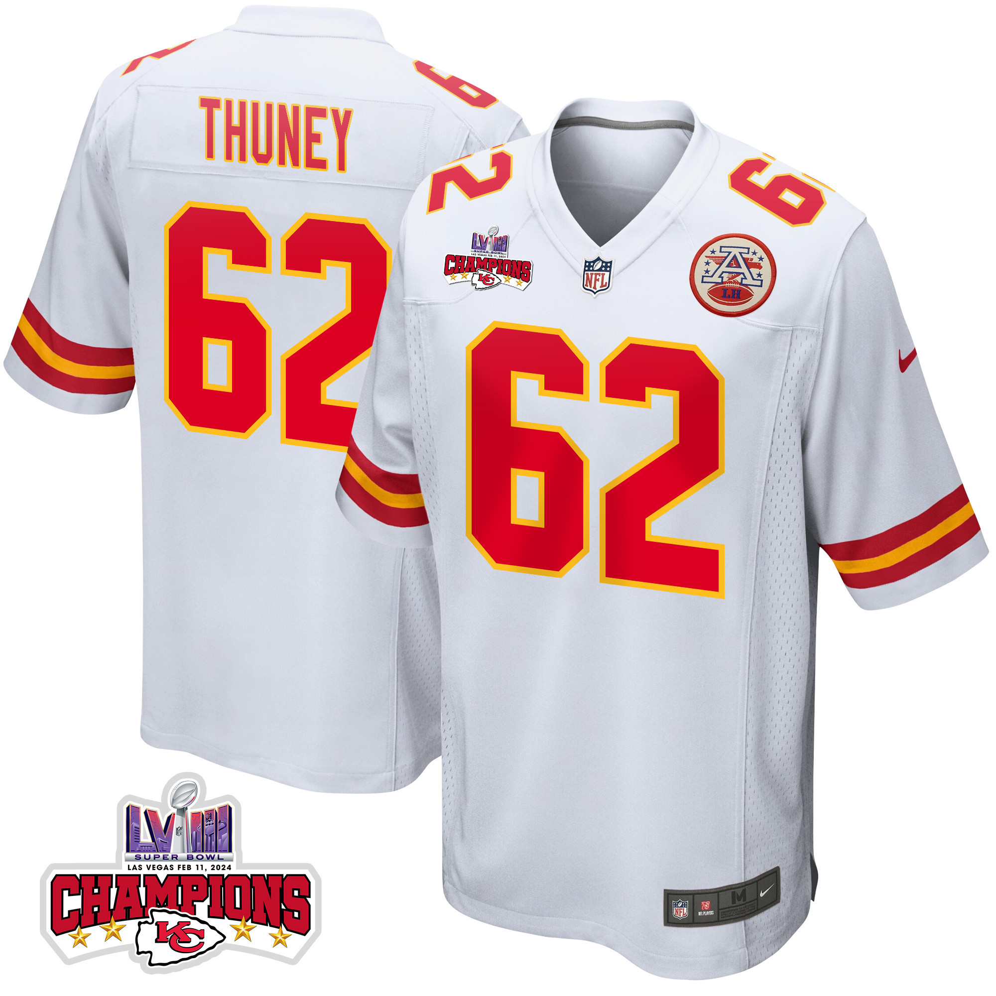 Joe Thuney #62 Kansas City Chiefs Super Bowl LVIII Champions 4 Stars Patch Game Jersey - Men's | White